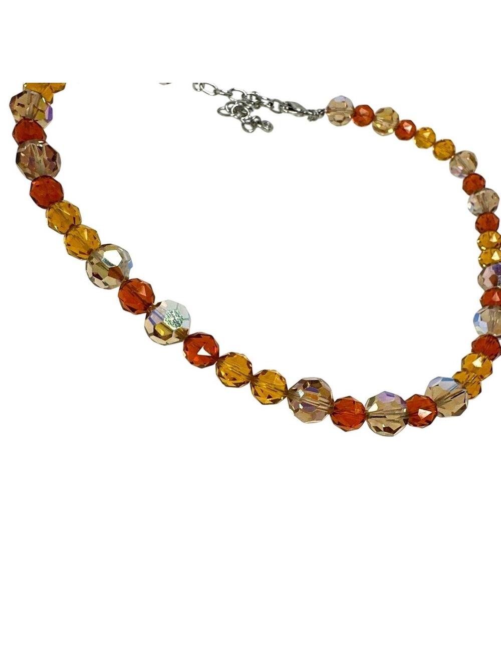 SWAROVSKI necklace faceted crystals beads 15”-18” Long Gold Orange Light Brown